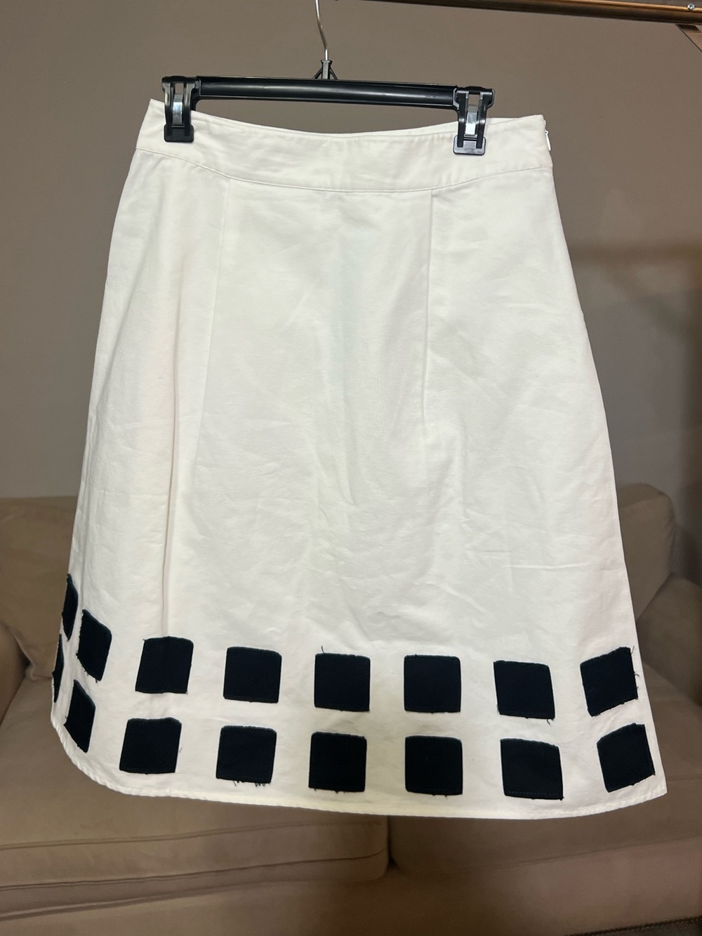 Boden White A-Line Skirt with Black Square Trim size 10